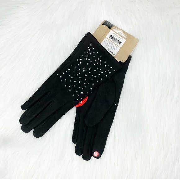 Smart Touch Black Embellished Gloves One Size - Picture 6 of 7